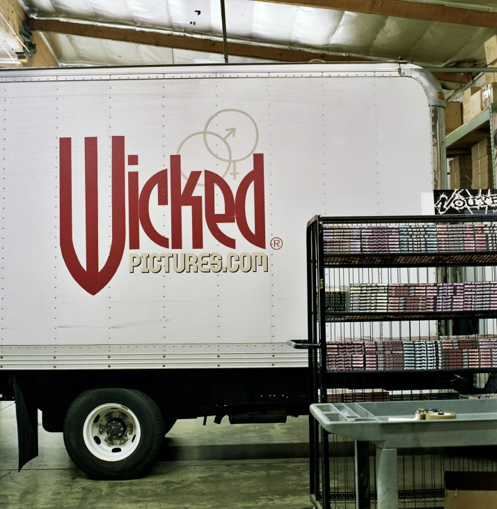 Wicked Pictures logo on delivery truck with website URL