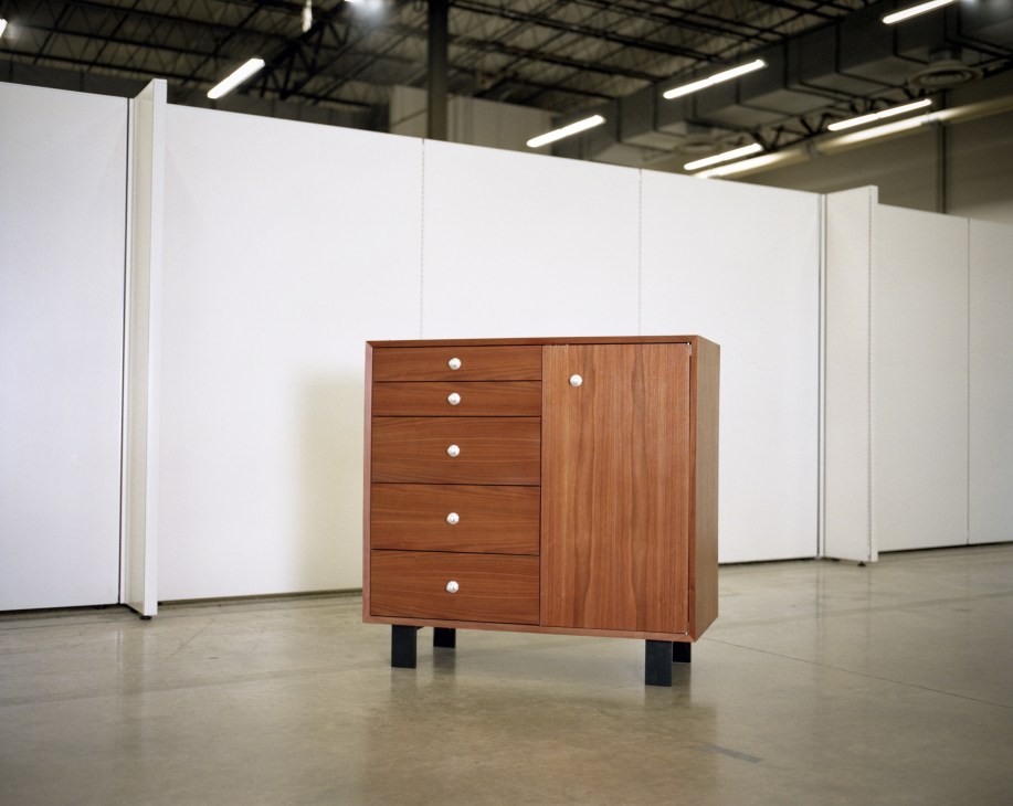A reissued Nelson cabinet from the Basic Cabinet Series, 1946, with five drawers and storage door.