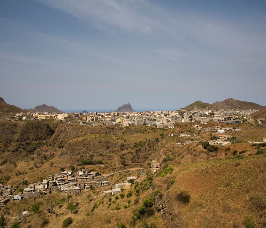 Panoramic view of Praia, Cape Verde with mountains and buildings spread across hillside landscape