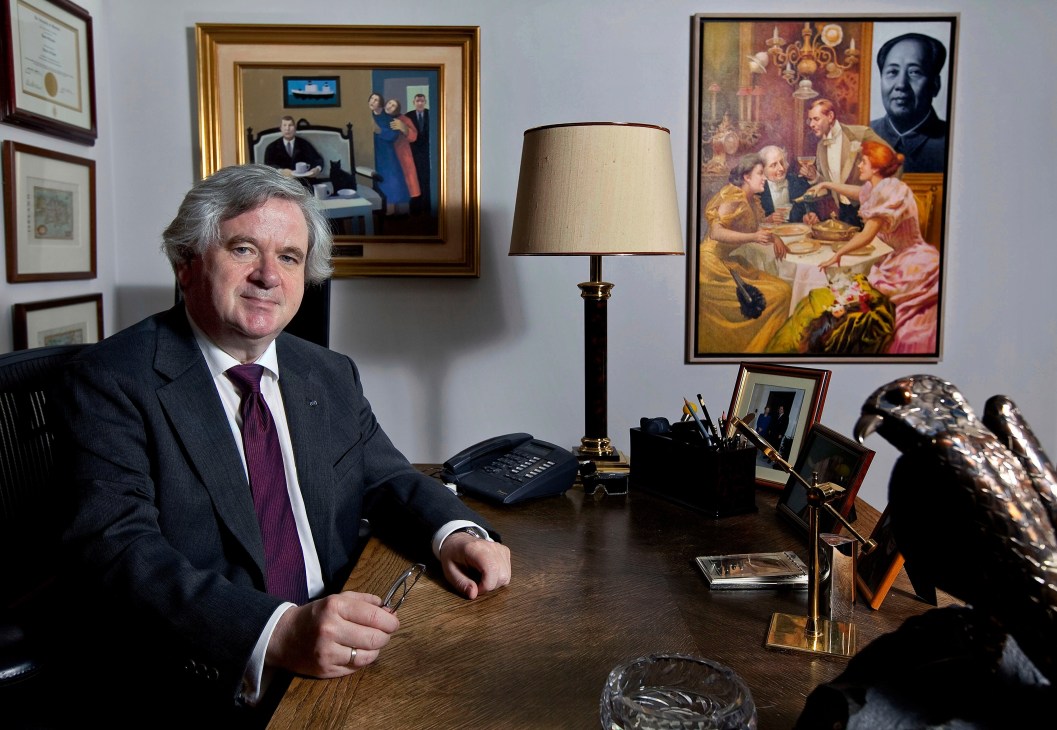 David Oddsson, Iceland's former prime minister and central bank director, sits at his desk as editor of Morgunbladid newspaper.