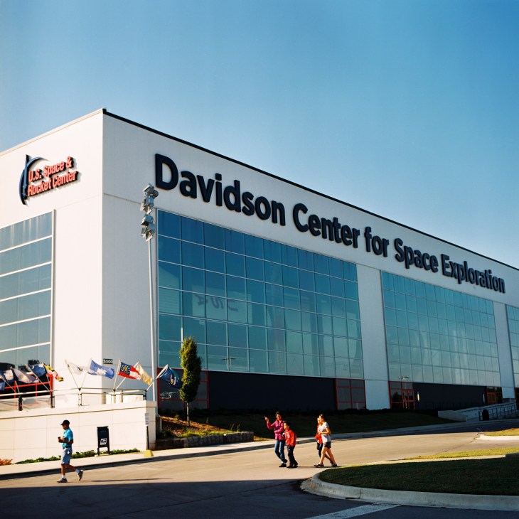 Davidson Center for Space Exploration building exterior with visitors walking outside