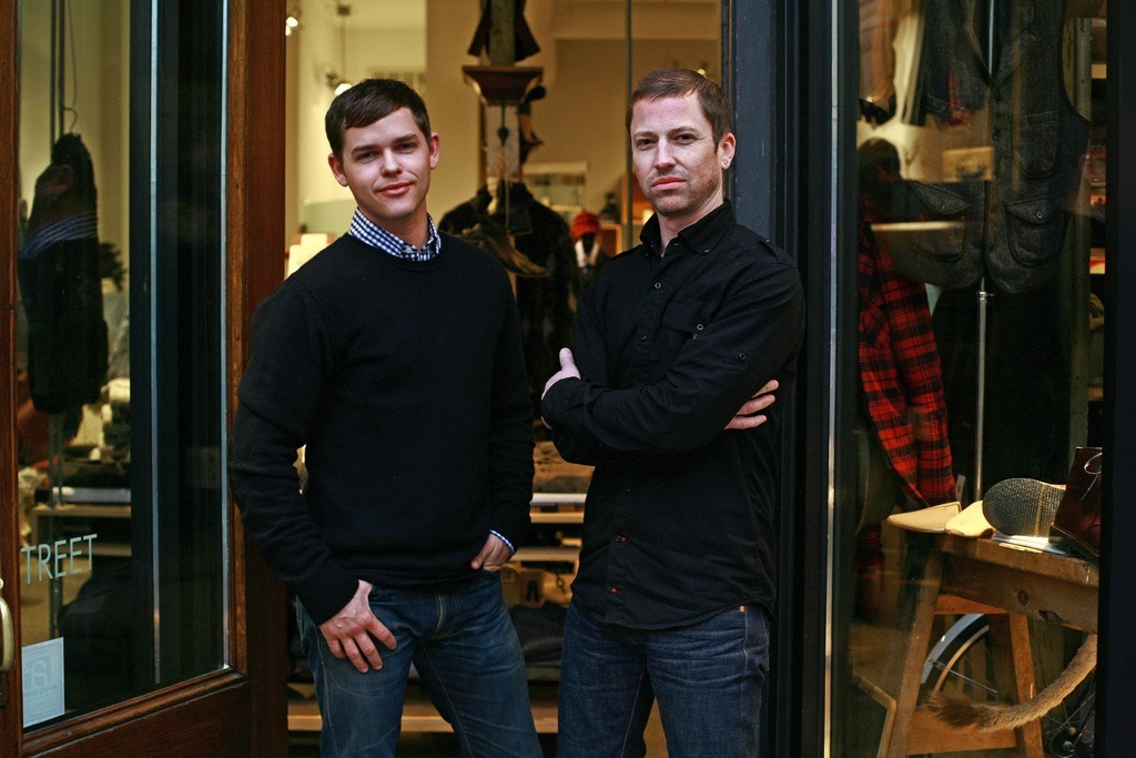 Two men standing in the doorway of Context clothing store in Madison, Wisconsin.