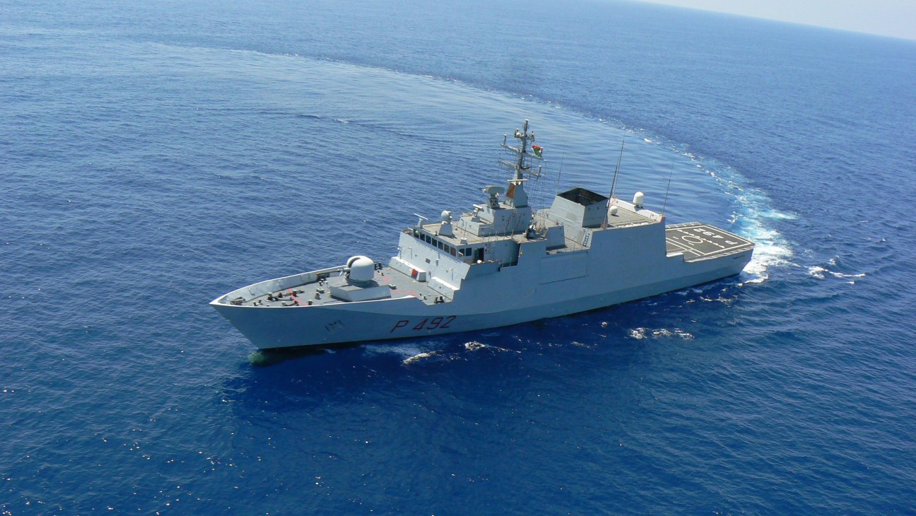 Italian Navy ship ITS Capt Bettica patrol vessel on open blue water.
