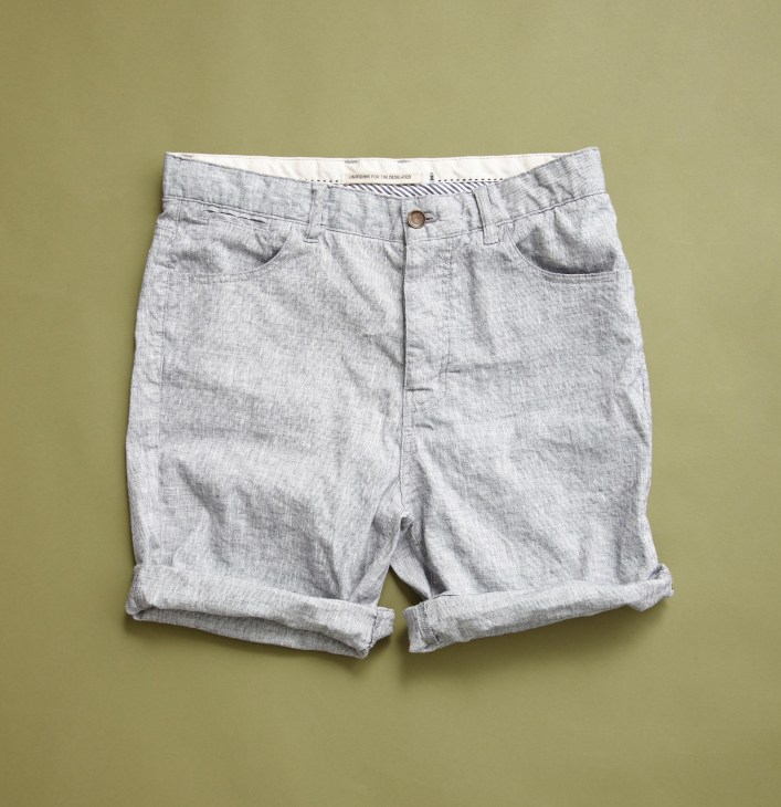 Light grey linen shorts with rolled cuffs from Uniforms for the Dedicated.