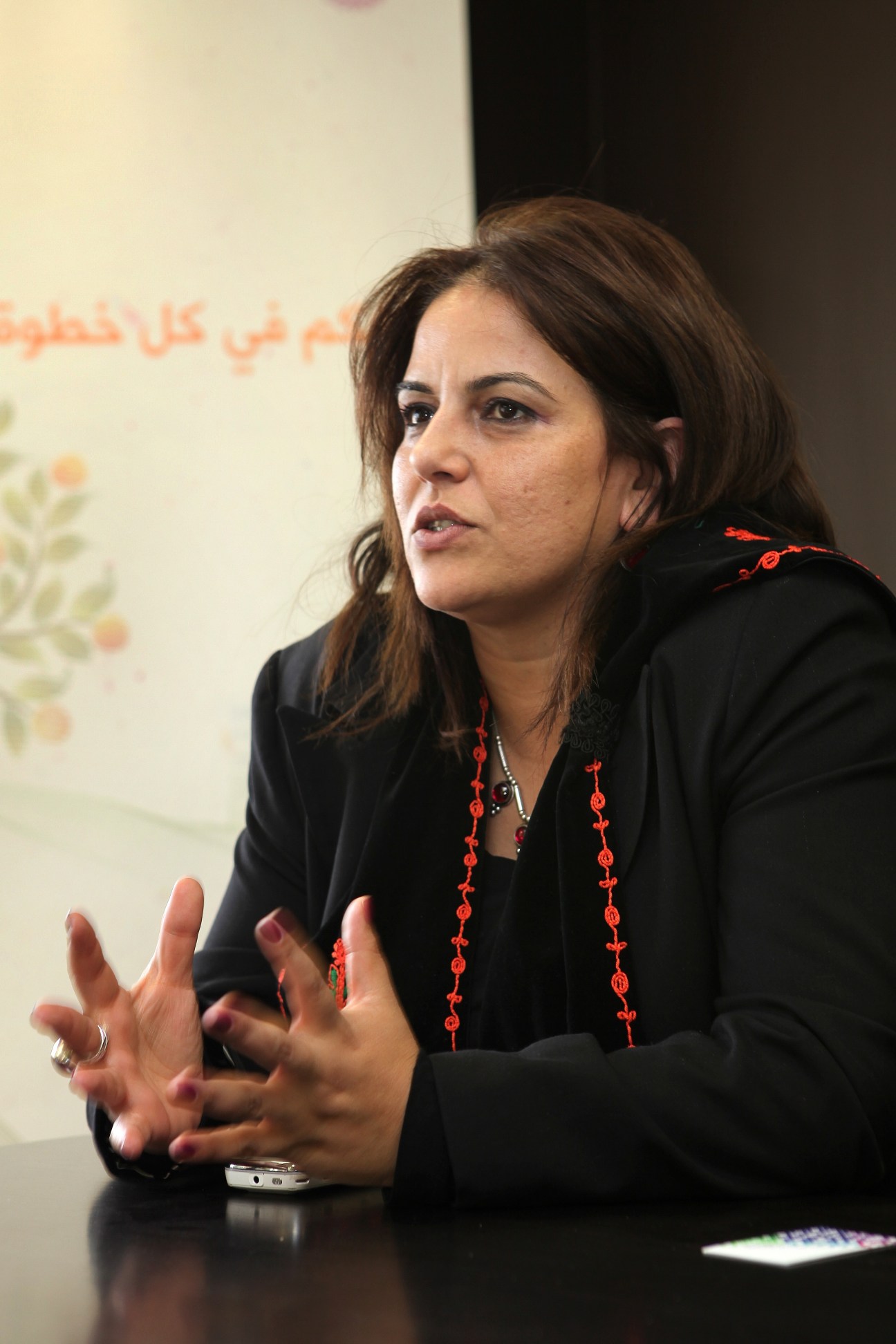 Palestinian tourism minister Khouloud Daibes speaks at the Bethlehem visitors' centre.