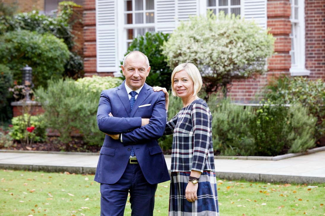 Czech ambassador Libor Secka and his wife Sabrina Seckova stand together in the garden of their London residence.