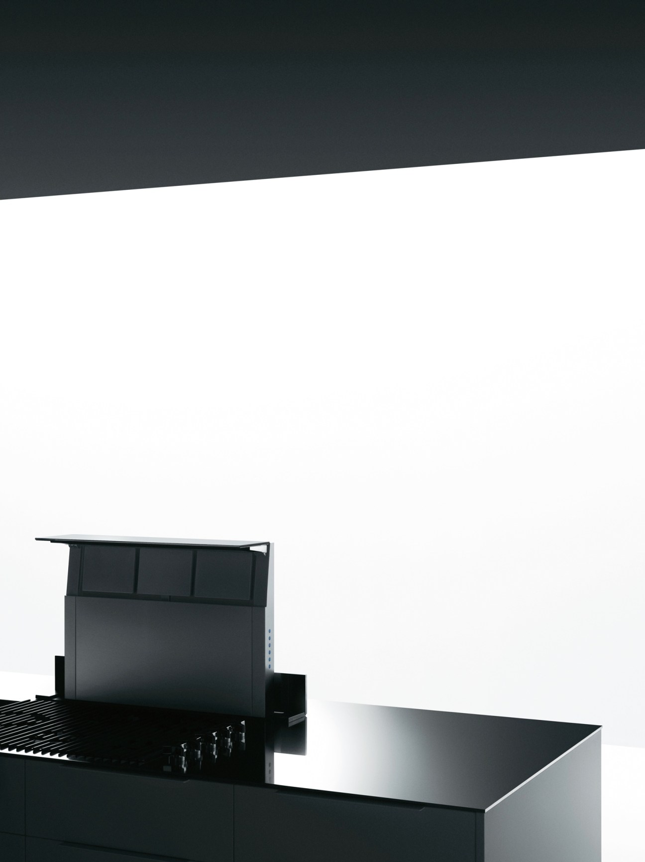 DD1 Hood by Norbert Wangen for Boffi, a motorised stainless steel down draft kitchen hood.