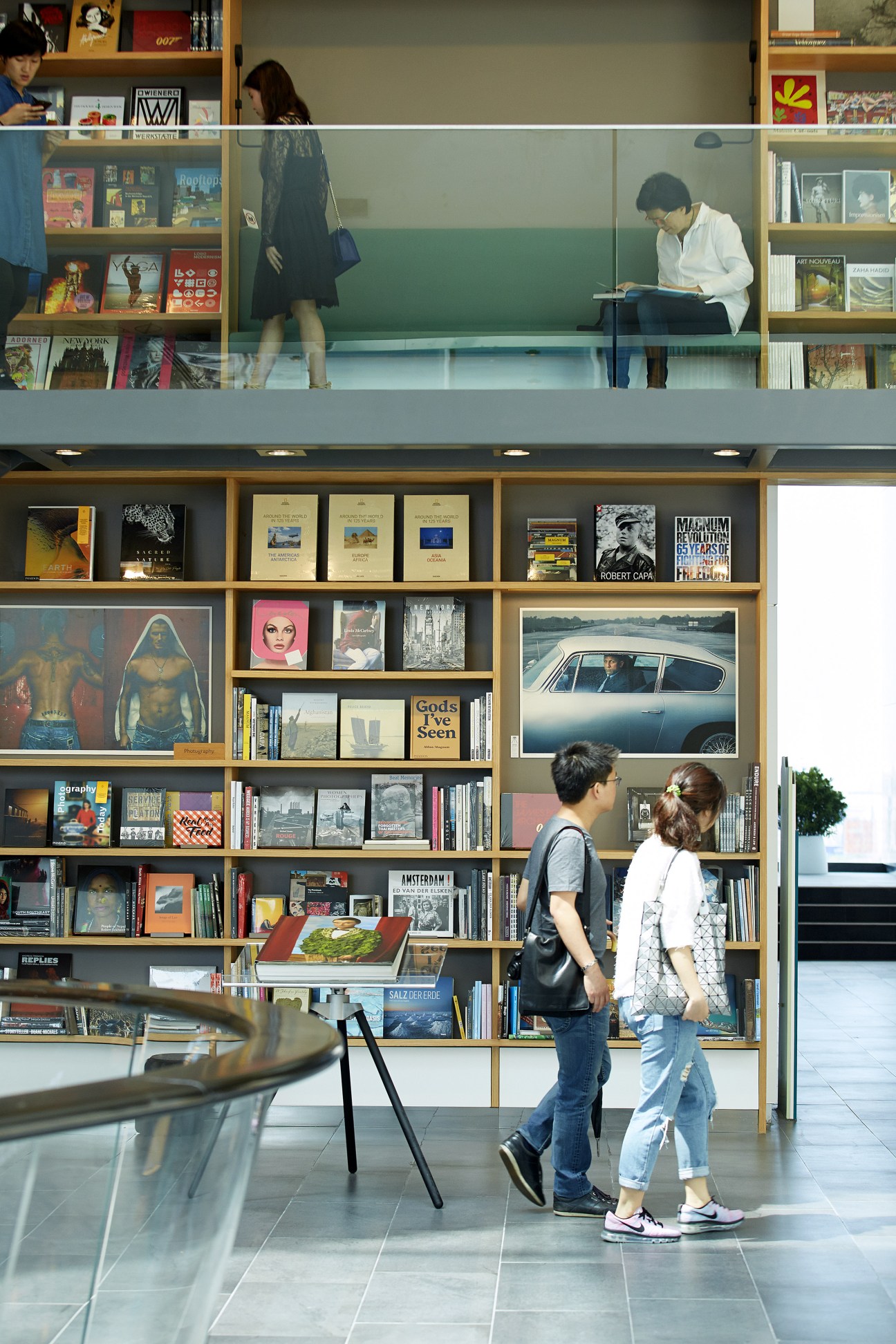 Shelves of design and art books displayed in Open House at Central Embassy Bangkok.
