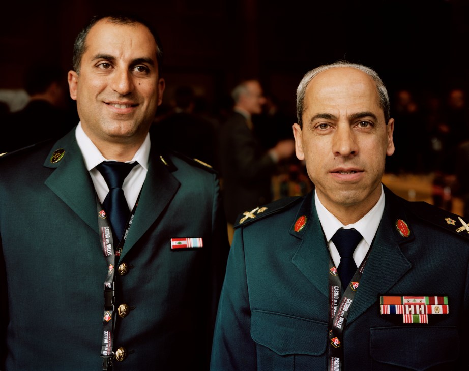 Two senior Lebanese military officers in dress uniforms with medals and ribbons.