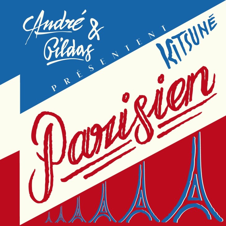Kitsuné Parisian compilation album cover with stylized lettering and Eiffel Tower graphics in blue and red.