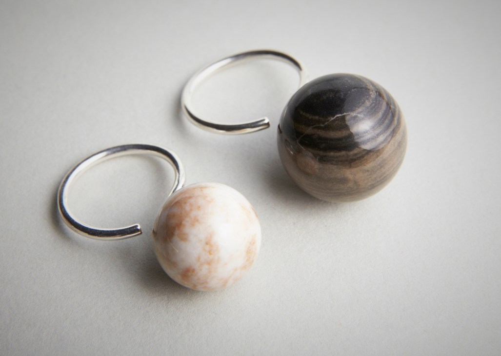 Saskia Diez Boule rings made from sterling silver and mammoth ivory.
