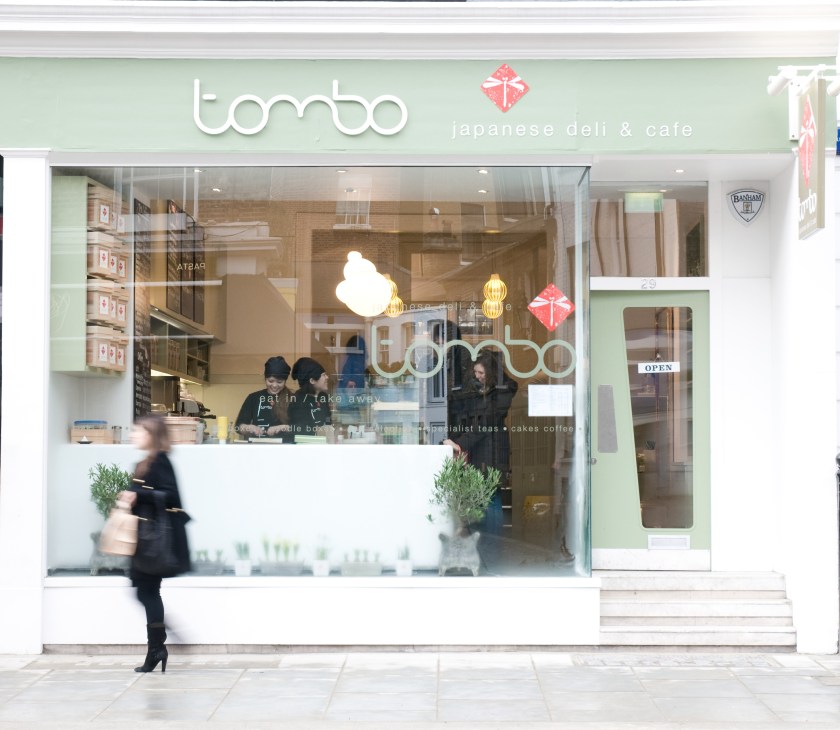 Tombo Japanese deli and cafe storefront in South Kensington with mint green exterior and white signage.