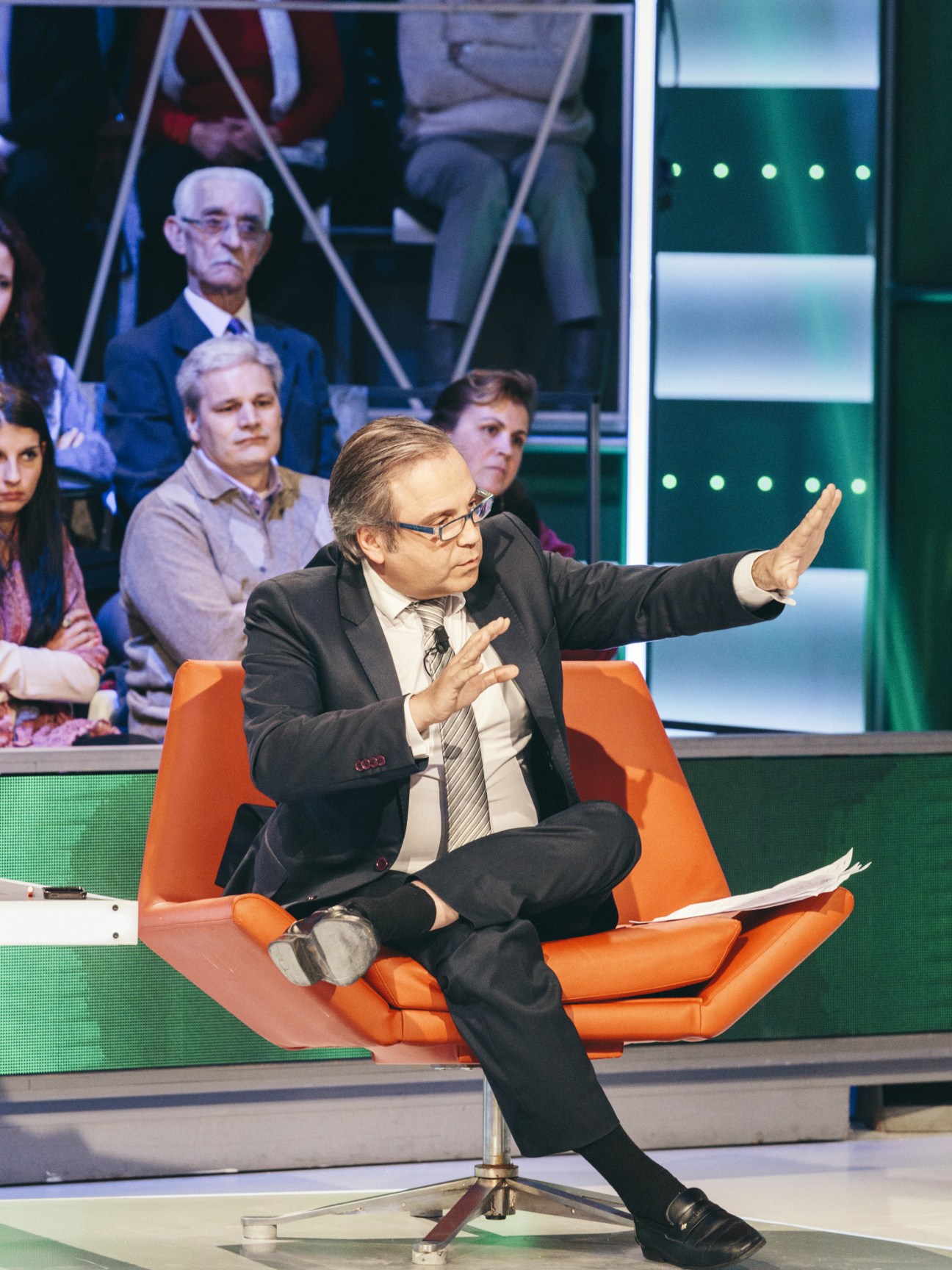 Antonio Miguel Carmona gestures while speaking on the set of La Sexta Noche debate show.