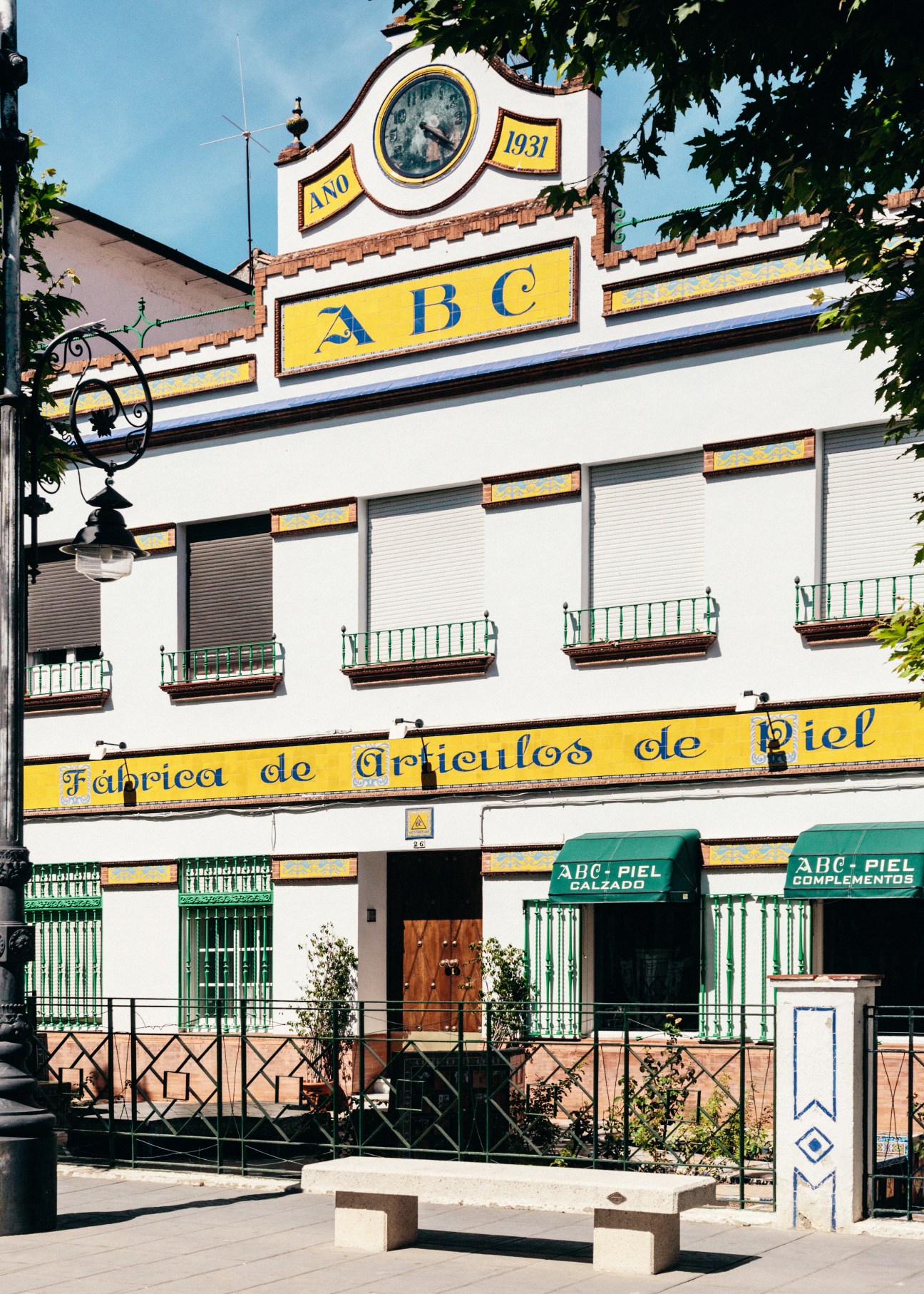 Historic ABC leather factory building from 1931 converted to retail center in Ubrique, Spain.
