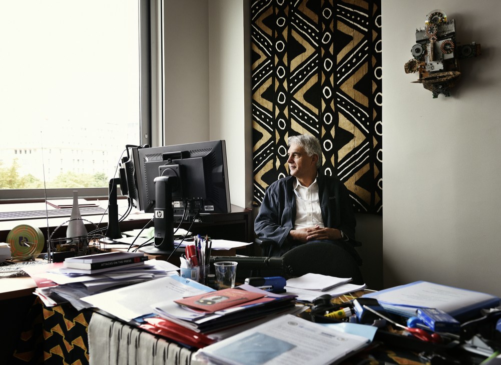 Guy Berger, director of Division of Freedom of Expression and Media Development, sits at his desk in a Unesco office.