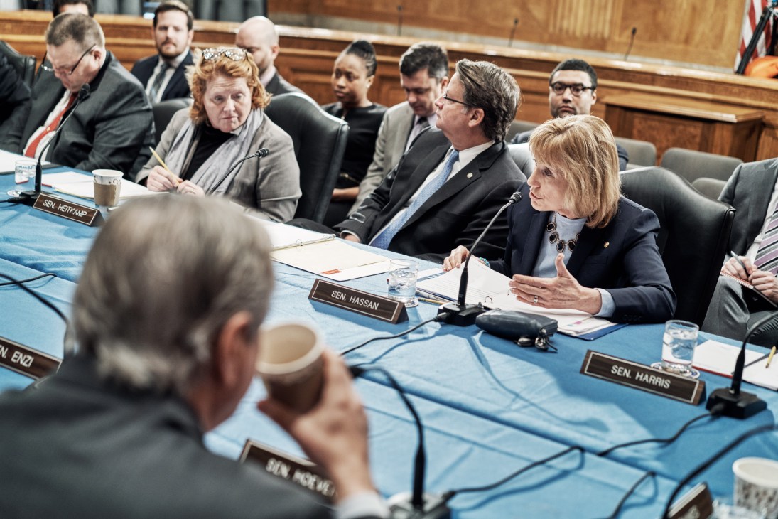 Democratic senator Maggie Hassan of New Hampshire speaking during a Senate committee hearing.