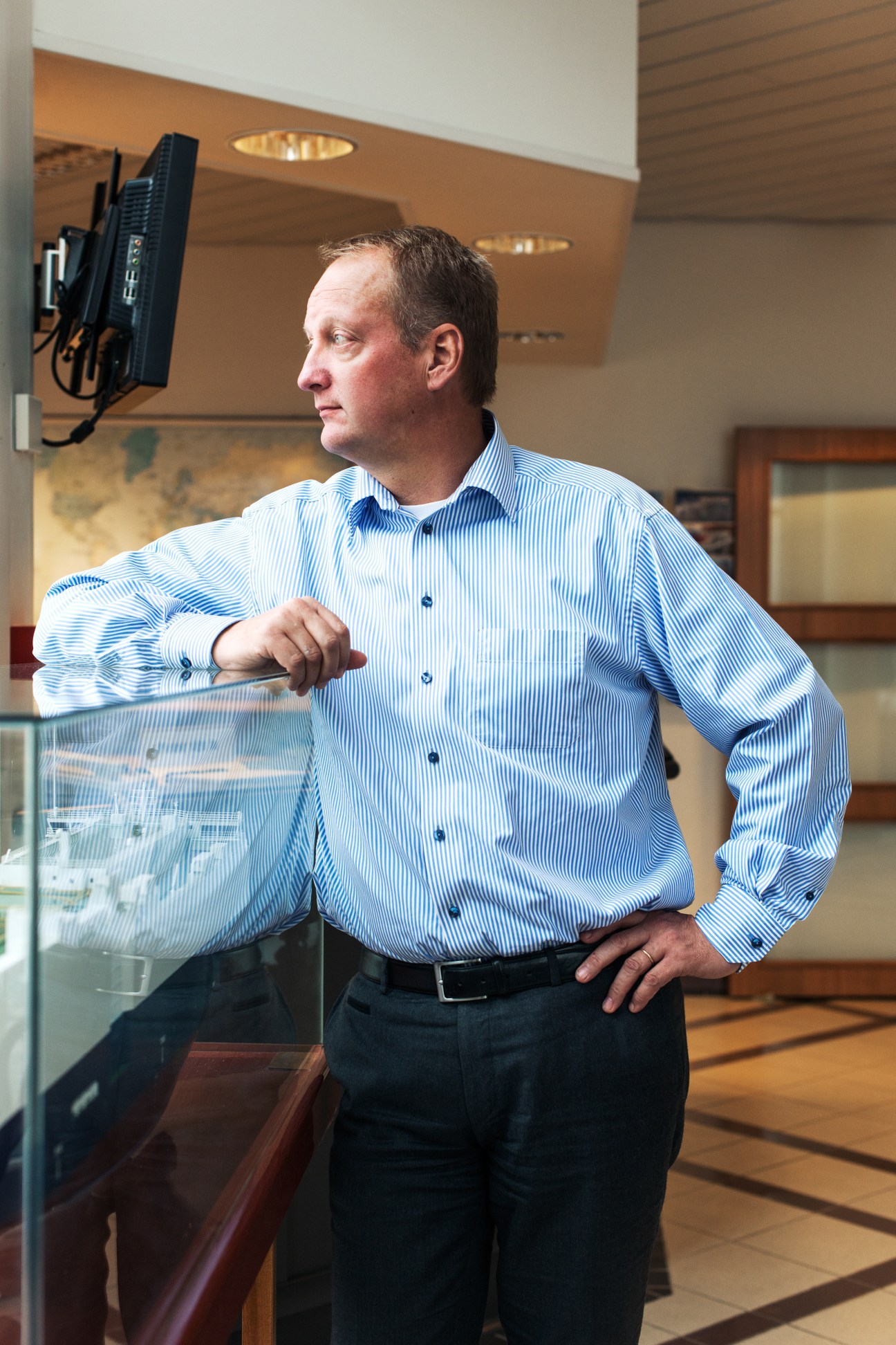 Geir Sekkesaeter, CEO of OSM Maritime Group, in his office overlooking the harbour in Arendal.