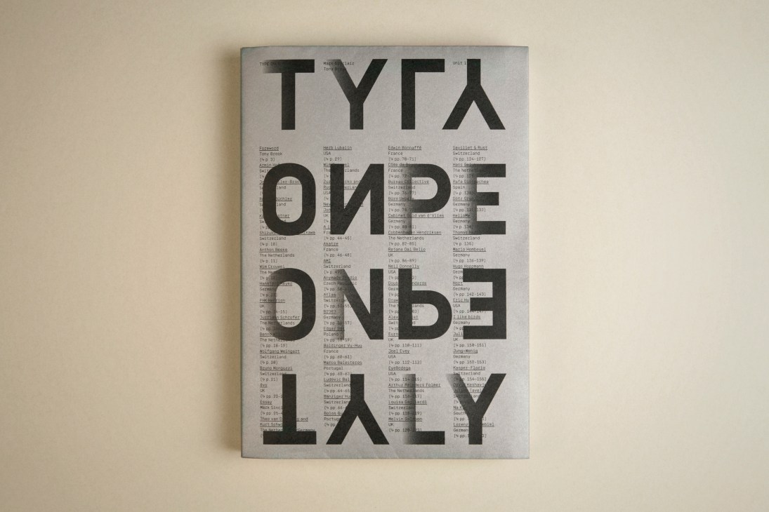 Unit Editions' Type Only book cover displaying bold typography with designer credits on cream stock.