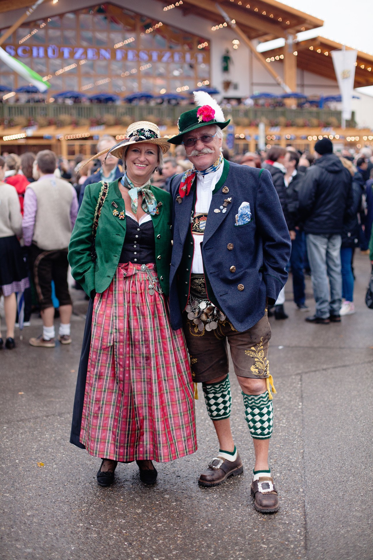Retired couple Elke and Hubert Buchner wearing traditional Bavarian tracht at Oktoberfest