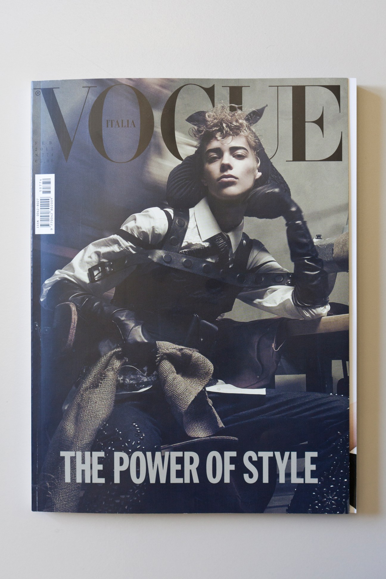 Vogue Italia magazine cover featuring a model in black and white styling with the headline 'The Power of Style'.
