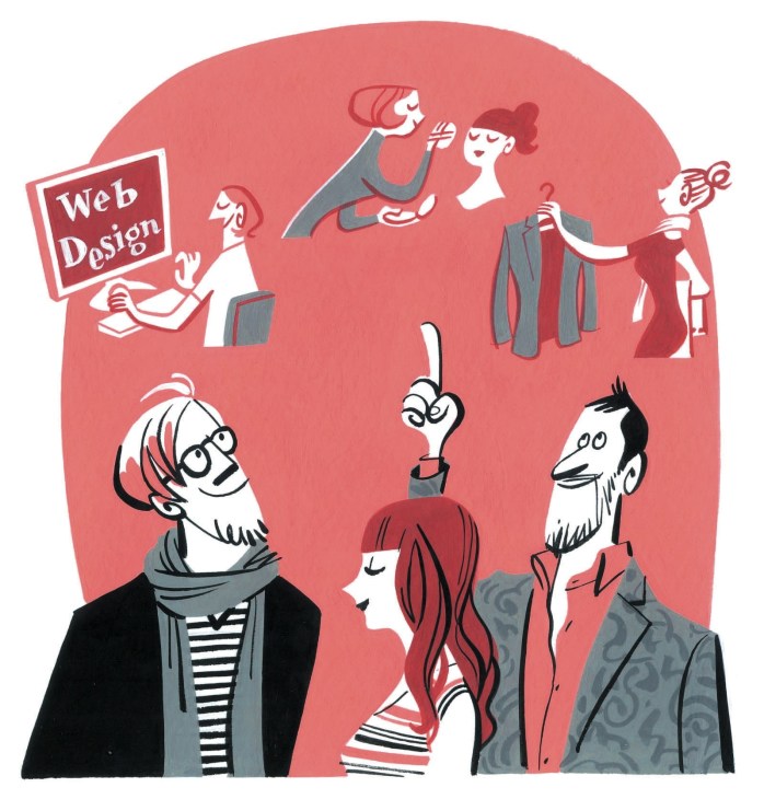 Illustration of diverse stylized figures representing different professional roles needed for a band's entourage and support team.