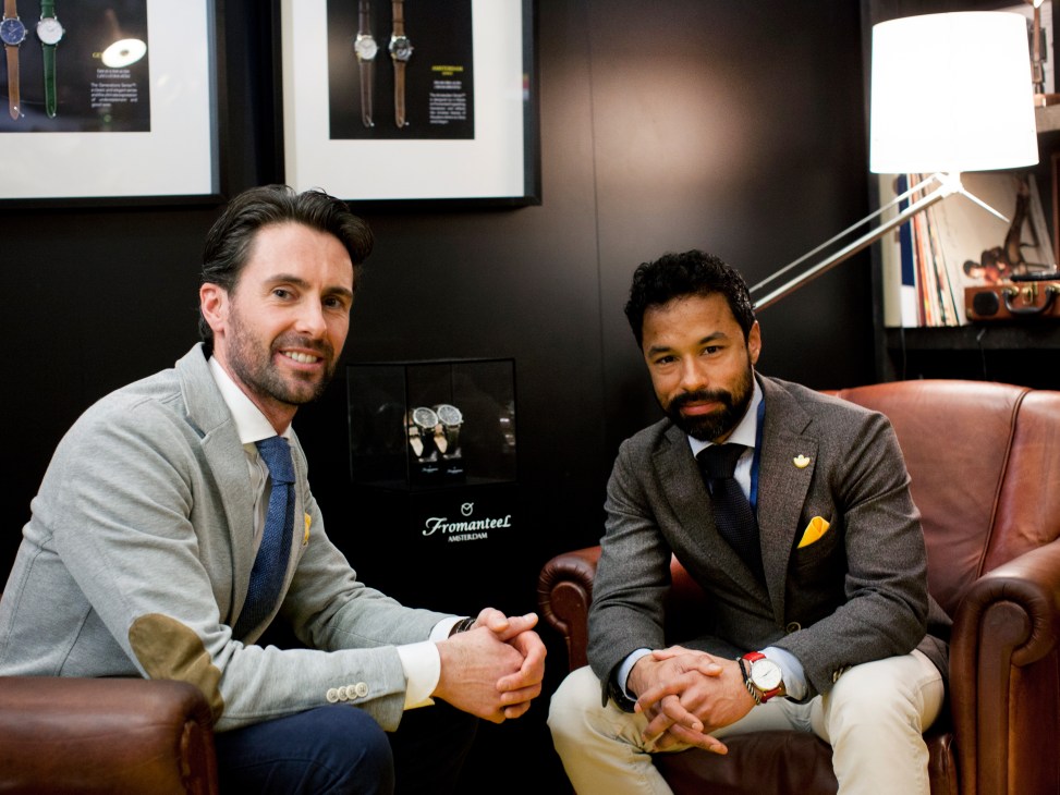 Fromanteel co-founders Martin van Hassel and Alfredo Silva sitting together at Baselworld.