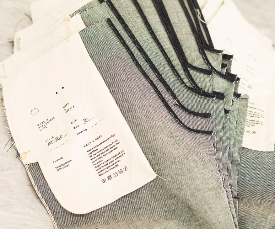 Blackhorse Lane Ateliers jeans pocket bags with care instructions printed by Fifth Column.