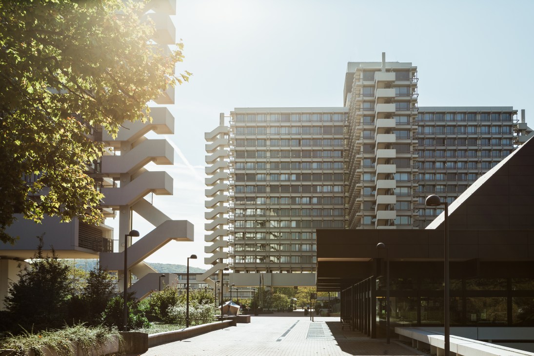 Brutalist towers of Germany's Federal Ministry of Education and Research (BMBF) in Bonn.