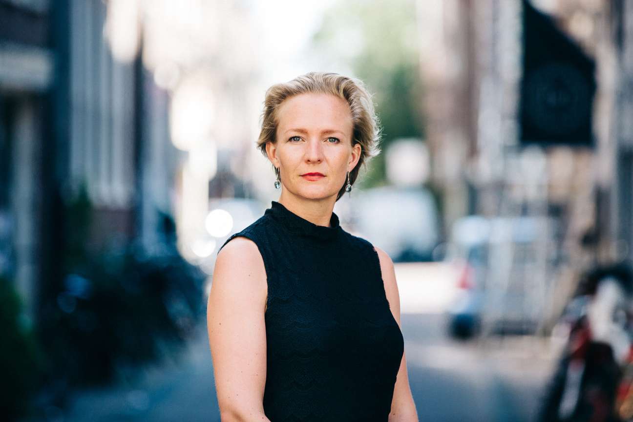Marietje Schaake, liberal MEP, poses for a portrait on an Amsterdam street.