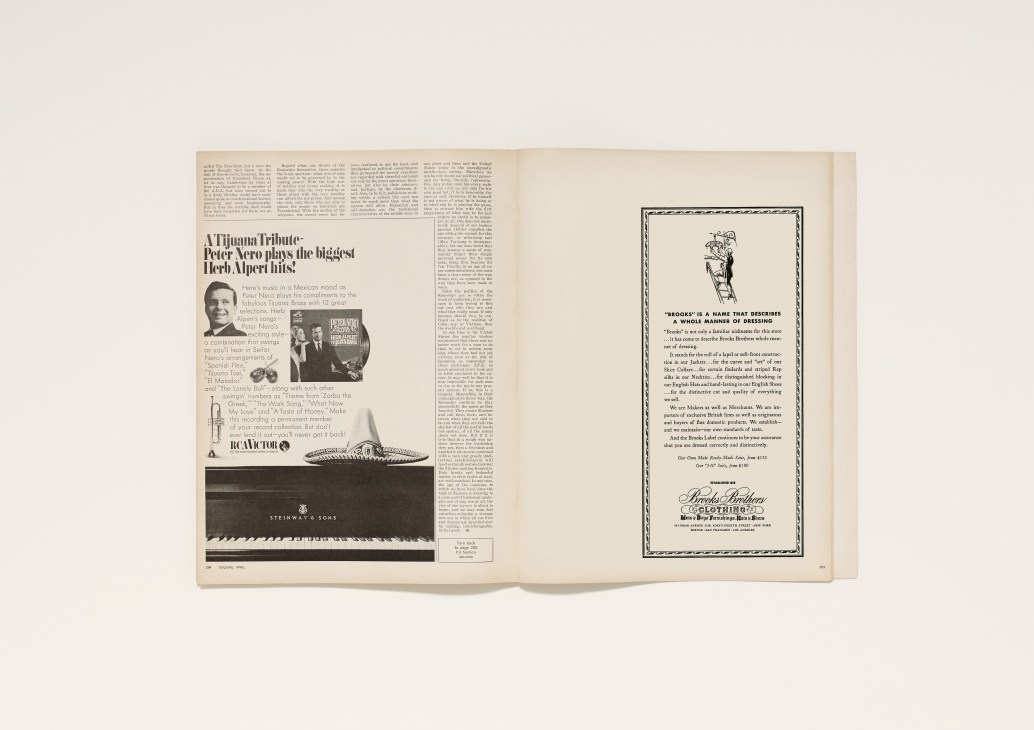 Brooks Brothers brand logo and vintage product display advertisement