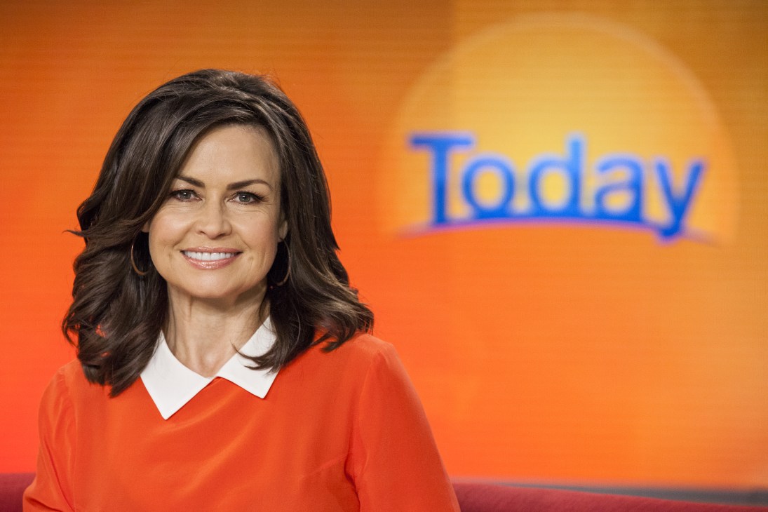Lisa Wilkinson, co-host of Channel Nine's 'Today', smiles in front of the show's logo.