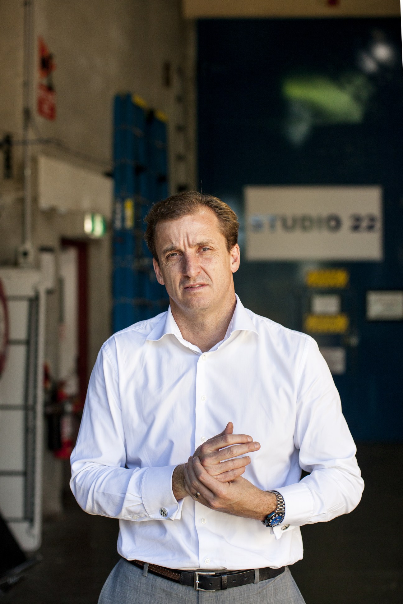 Neil Breen, executive producer of Channel Nine's Today show, stands in a studio wearing a white shirt.