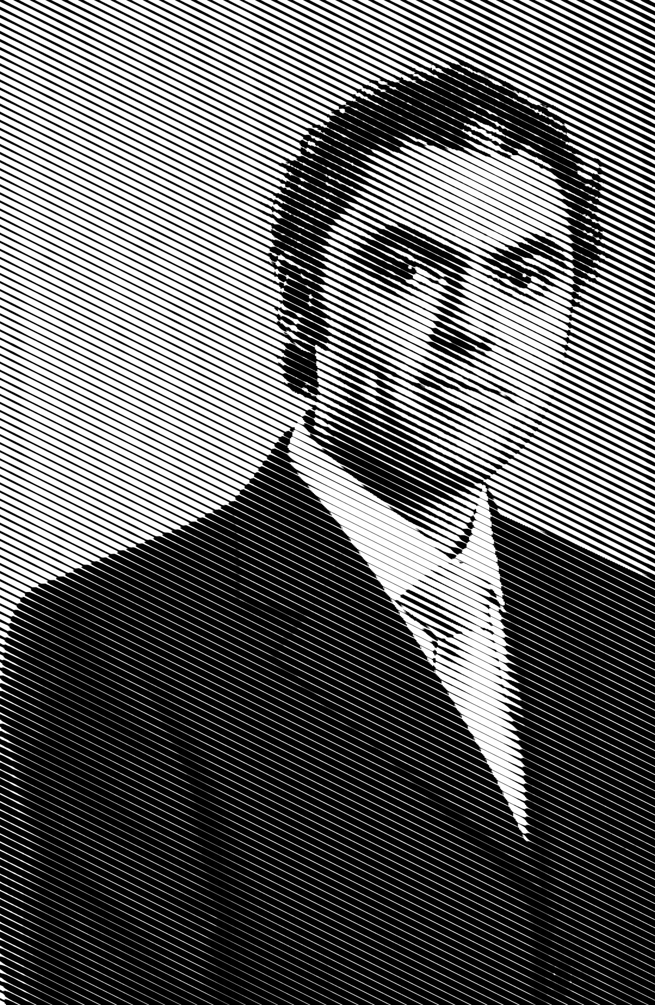 Portrait of Brian Redican rendered in black and white diagonal line pattern effect