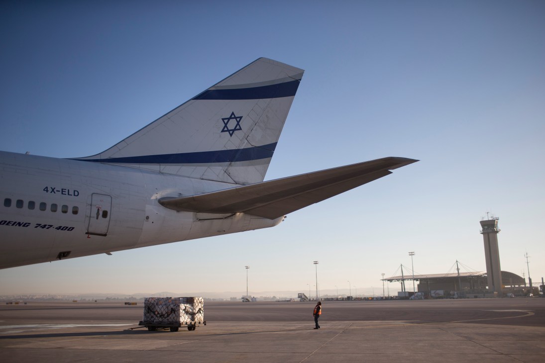 El Al Boeing 747 aircraft with Star of David on tail fin at Ben Gurion International Airport.