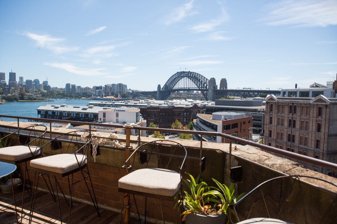 Sydney Harbour view from The Push private room at Palisade Hotel with bridge and city skyline