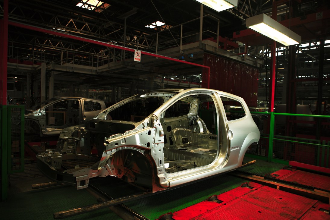 Car frames under construction at Revoz plant assembly line in Novo Mesto.