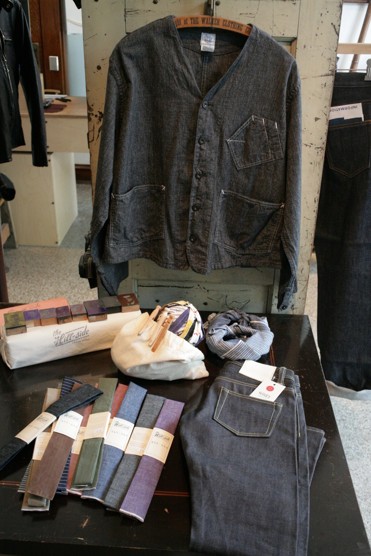 Denim jacket and accessories displayed at Context clothing store in Madison, Wisconsin.