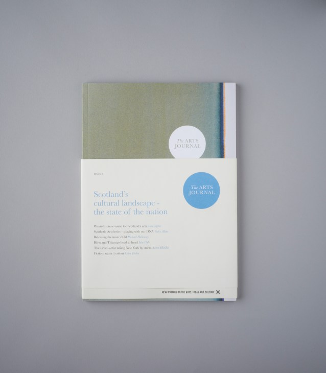 The Arts Journal Issue 01 magazine cover featuring a green-blue gradient design with circular branding elements.