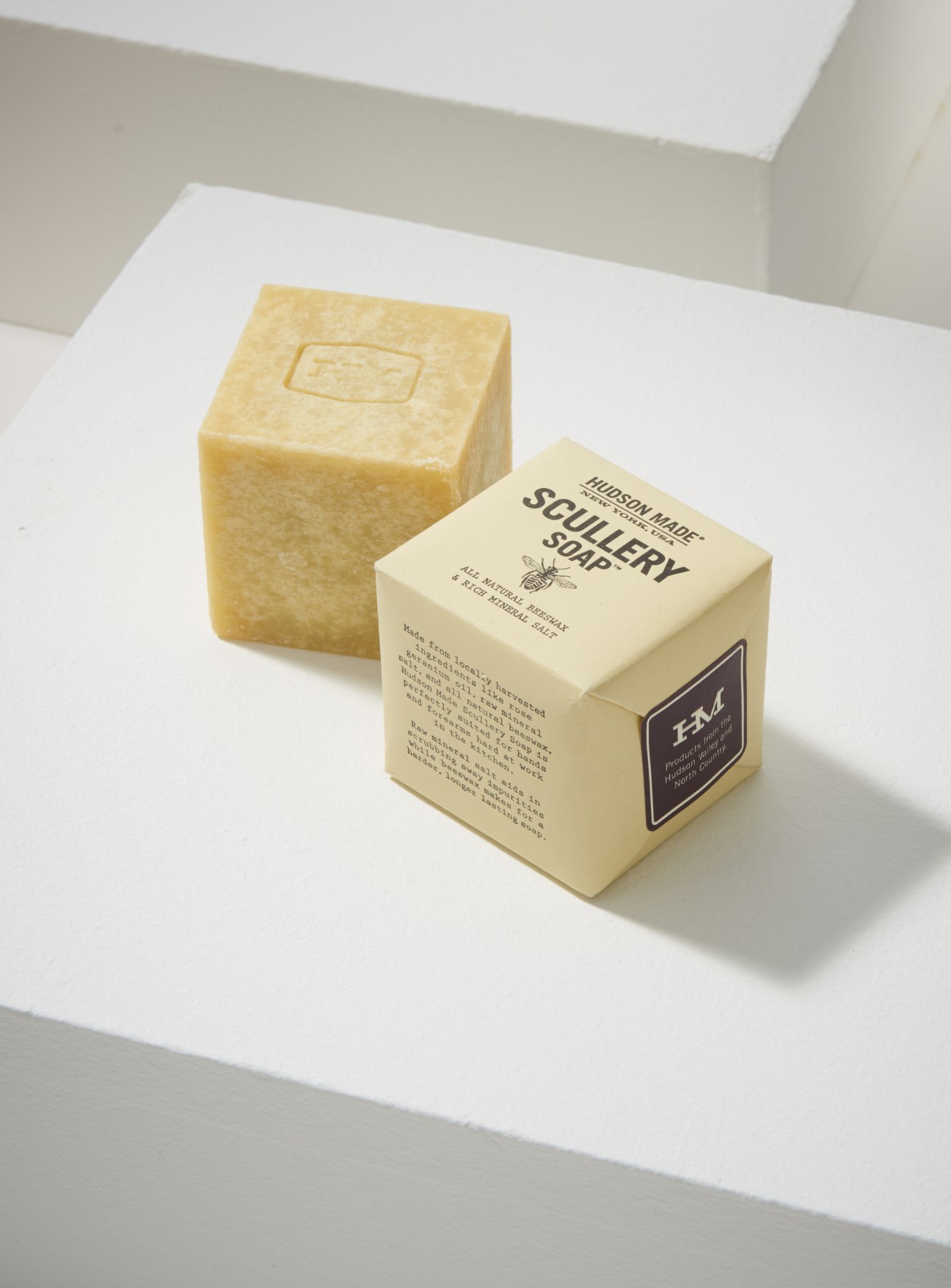 Hudson Made Scullery Soap with yellow bar and branded packaging box.