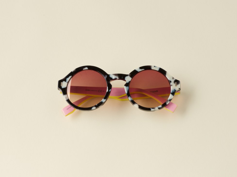 Fendi colorblock sunglasses with tortoiseshell frame and rose-tinted lenses.