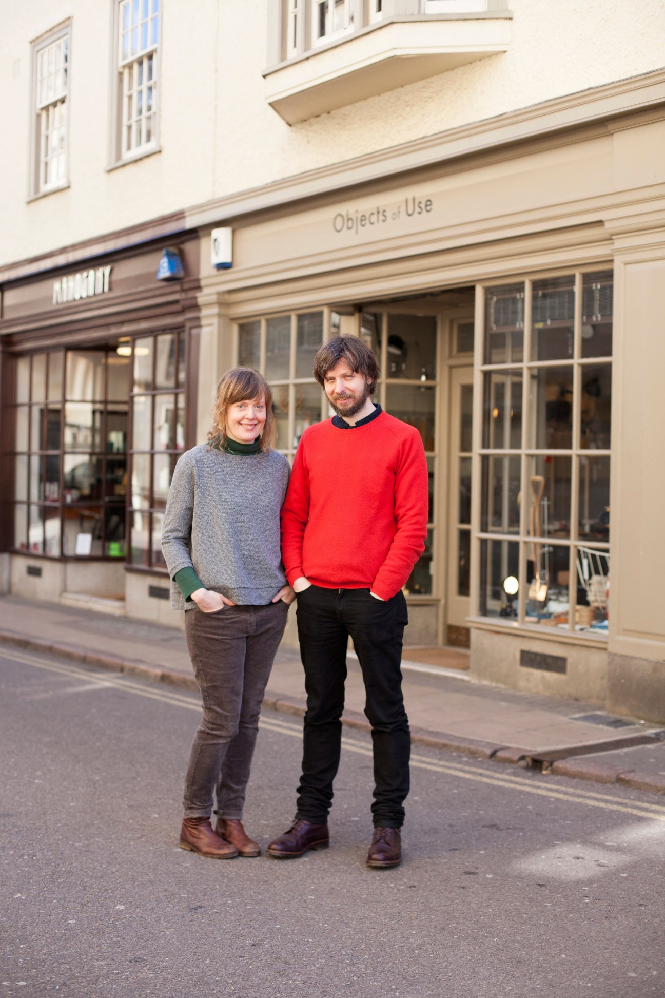 Hazel and Alex Dexter stand outside Objects of Use design store in Oxford.