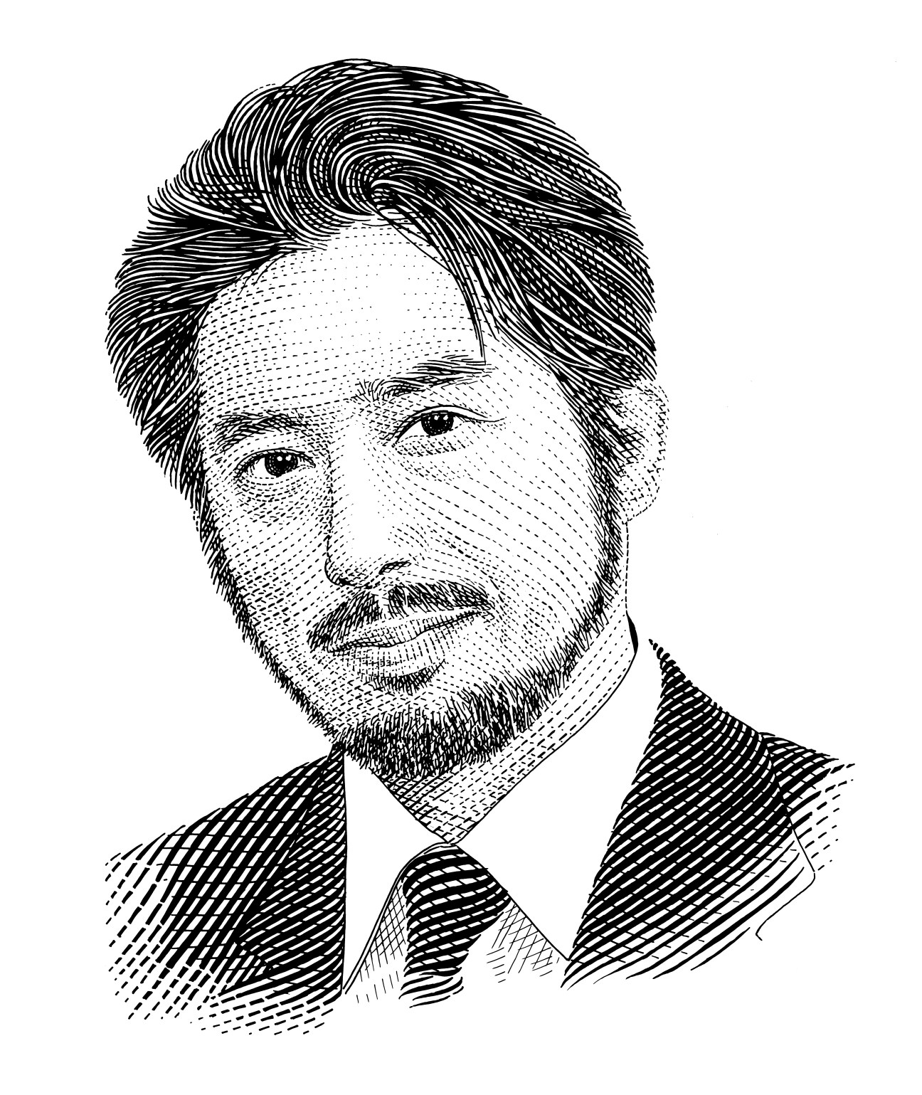 Black and white line drawing portrait of Hiroshi Nakagawa, Japan's youngest prime minister.