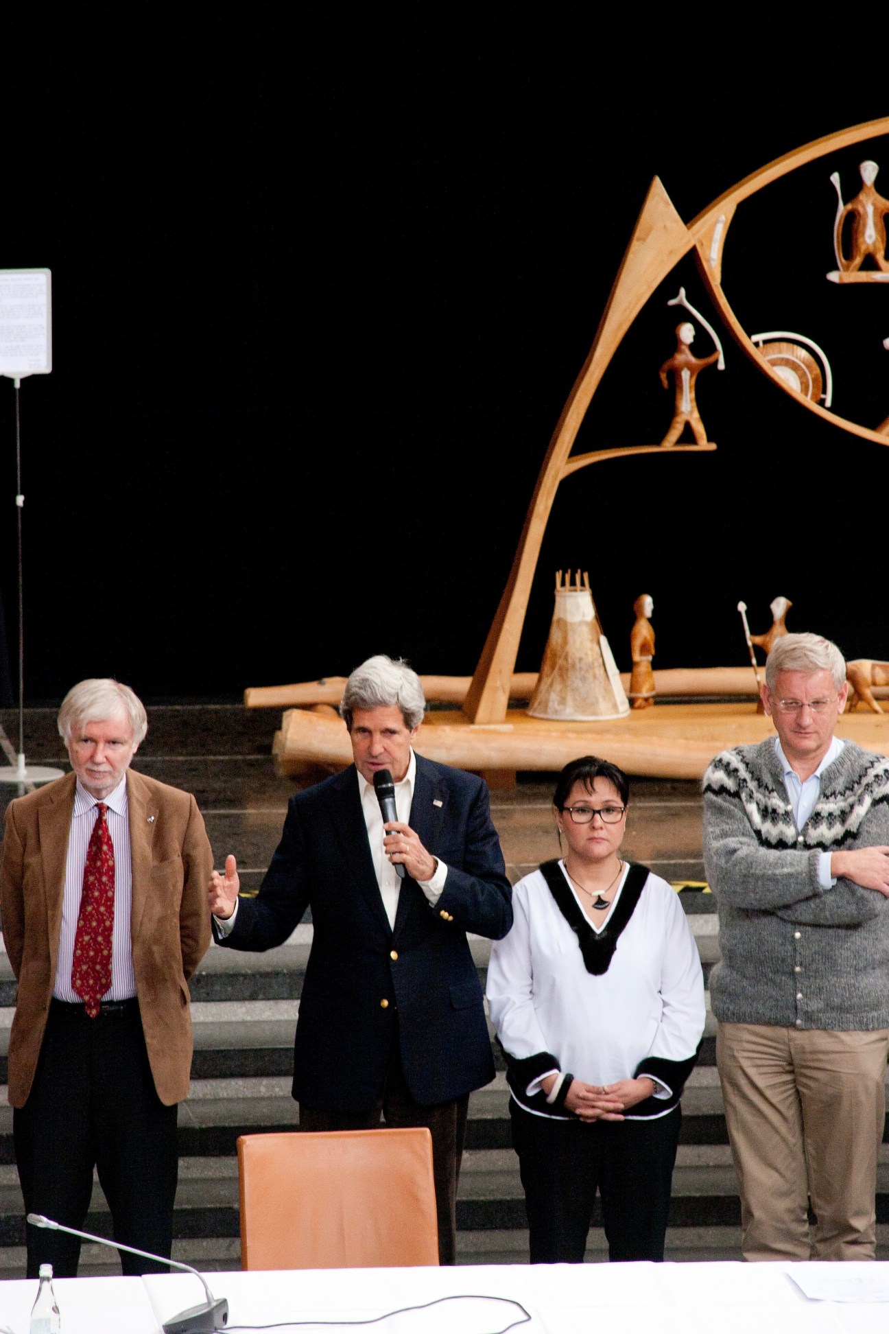 Four ministers including John Kerry address the Arctic Council summit at Kiruna town hall.