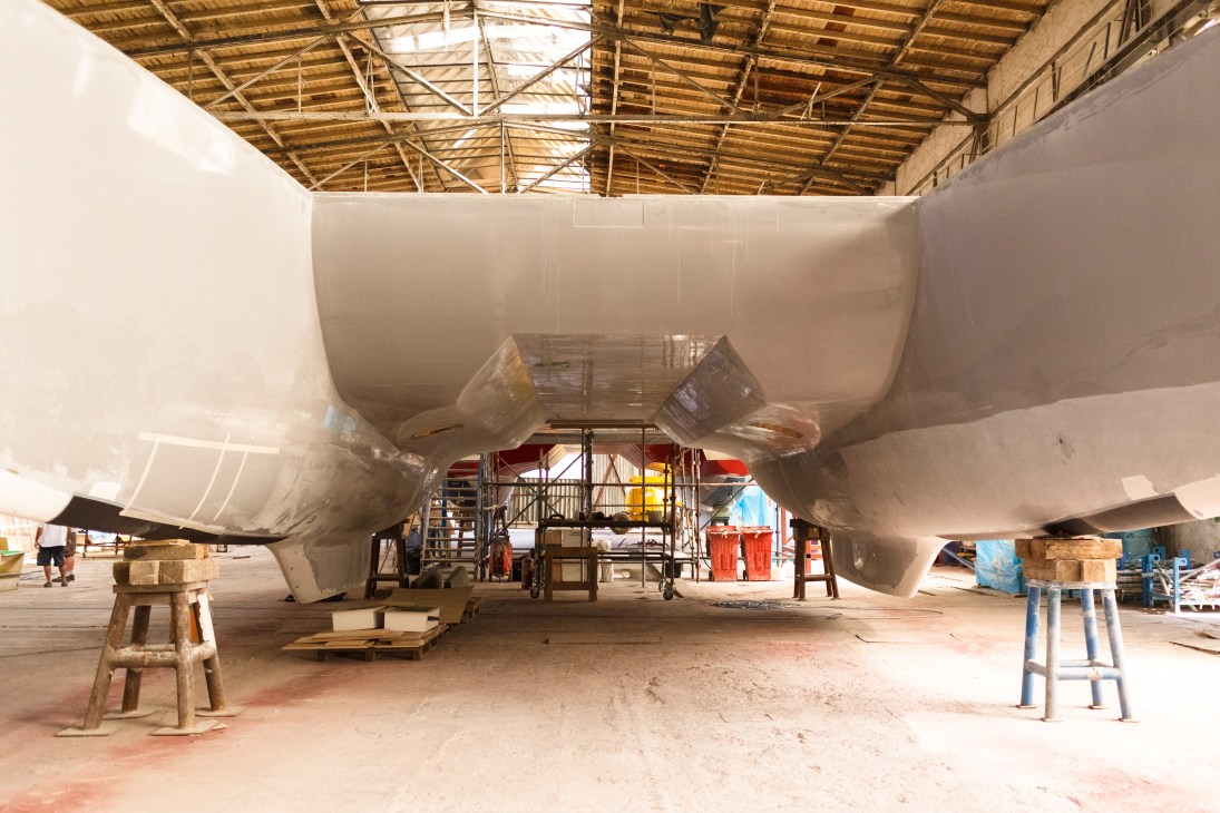 Interior of a yacht under construction at Sunreef Yachts in Gdansk.