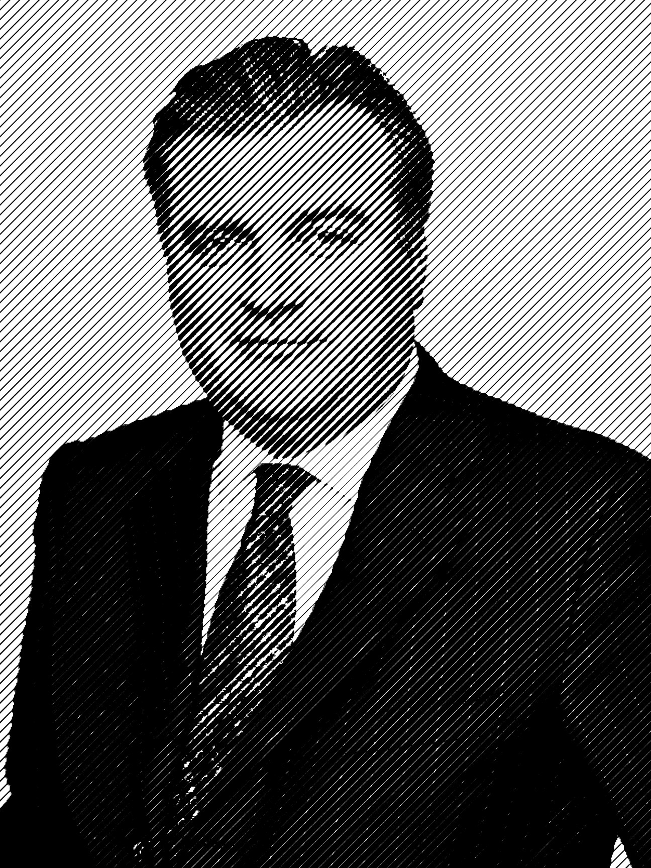 Portrait illustration of Lars Seier Christensen in black and white line art style.