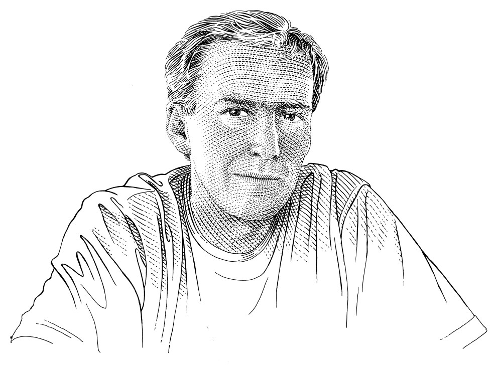 Line drawing portrait of Richard Alston, professor of Roman history.