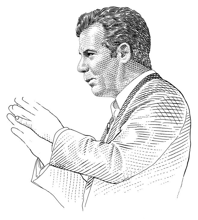 Portrait illustration of Richard Florida, a man in profile facing right wearing a blazer.