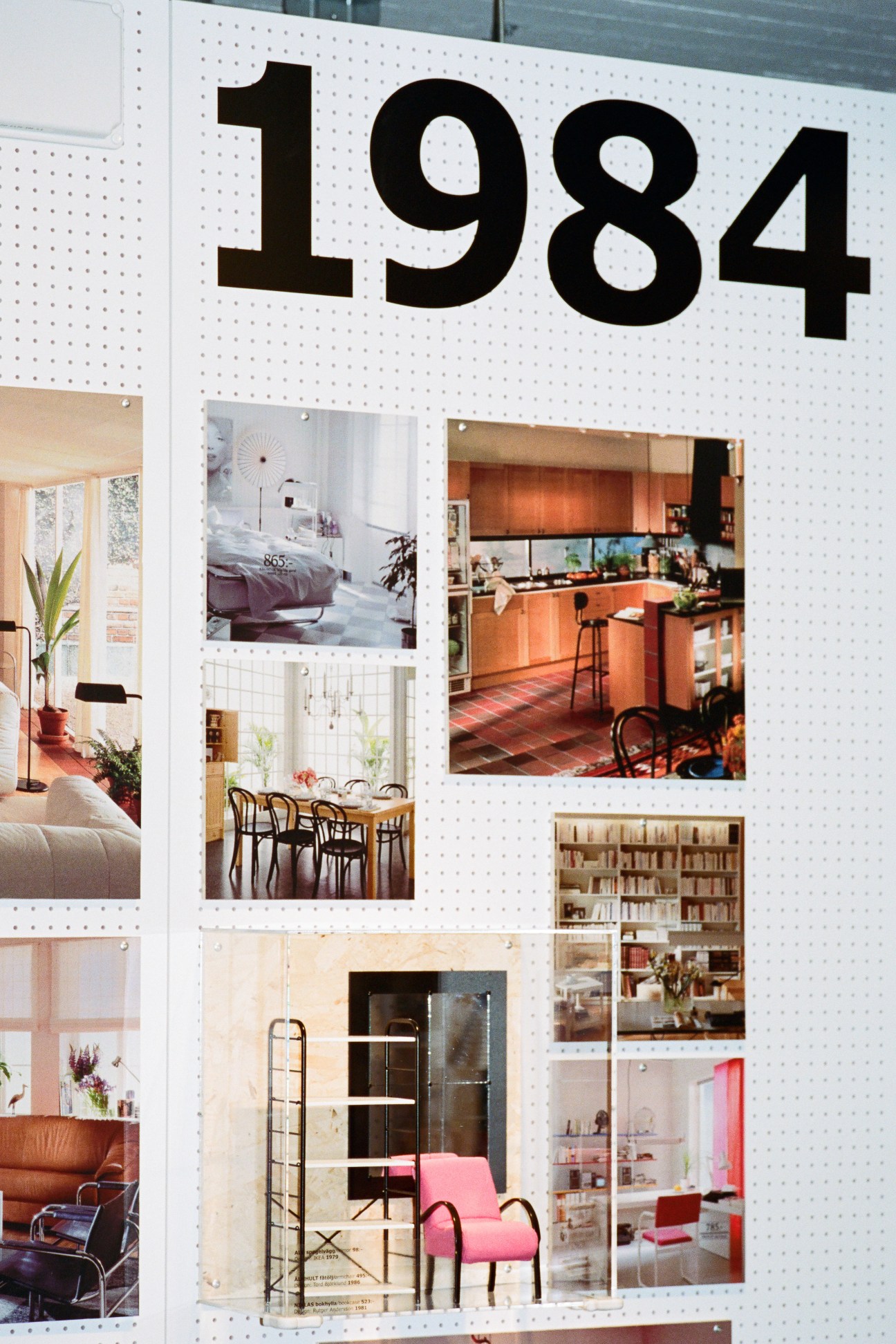 1984 Ikea catalogue cover displayed at the Ikea Museum showing vintage furniture and interior design photography.