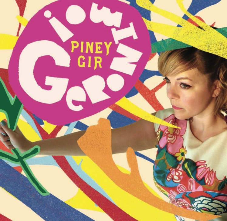 Piney Gir album cover featuring a woman with colorful geometric design and magenta circular text logo.