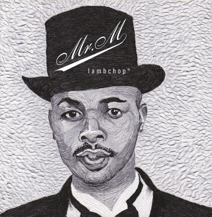Illustration of a man wearing a top hat with Lambchop and Mr M text overlay